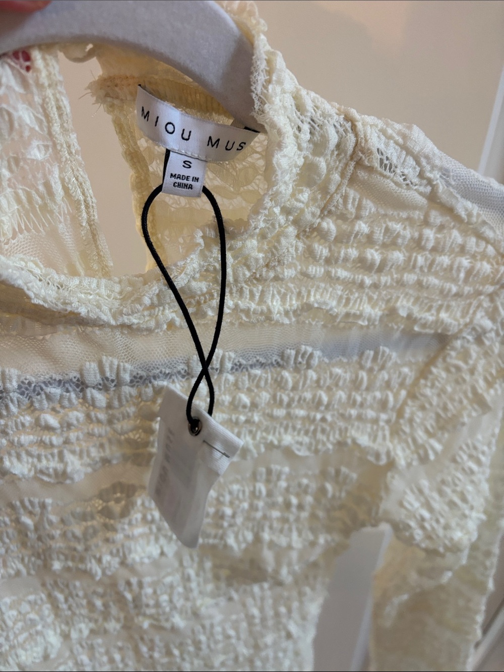 Textured Cream Ruffle Long-Sleeve Top - Picture 5 of 5